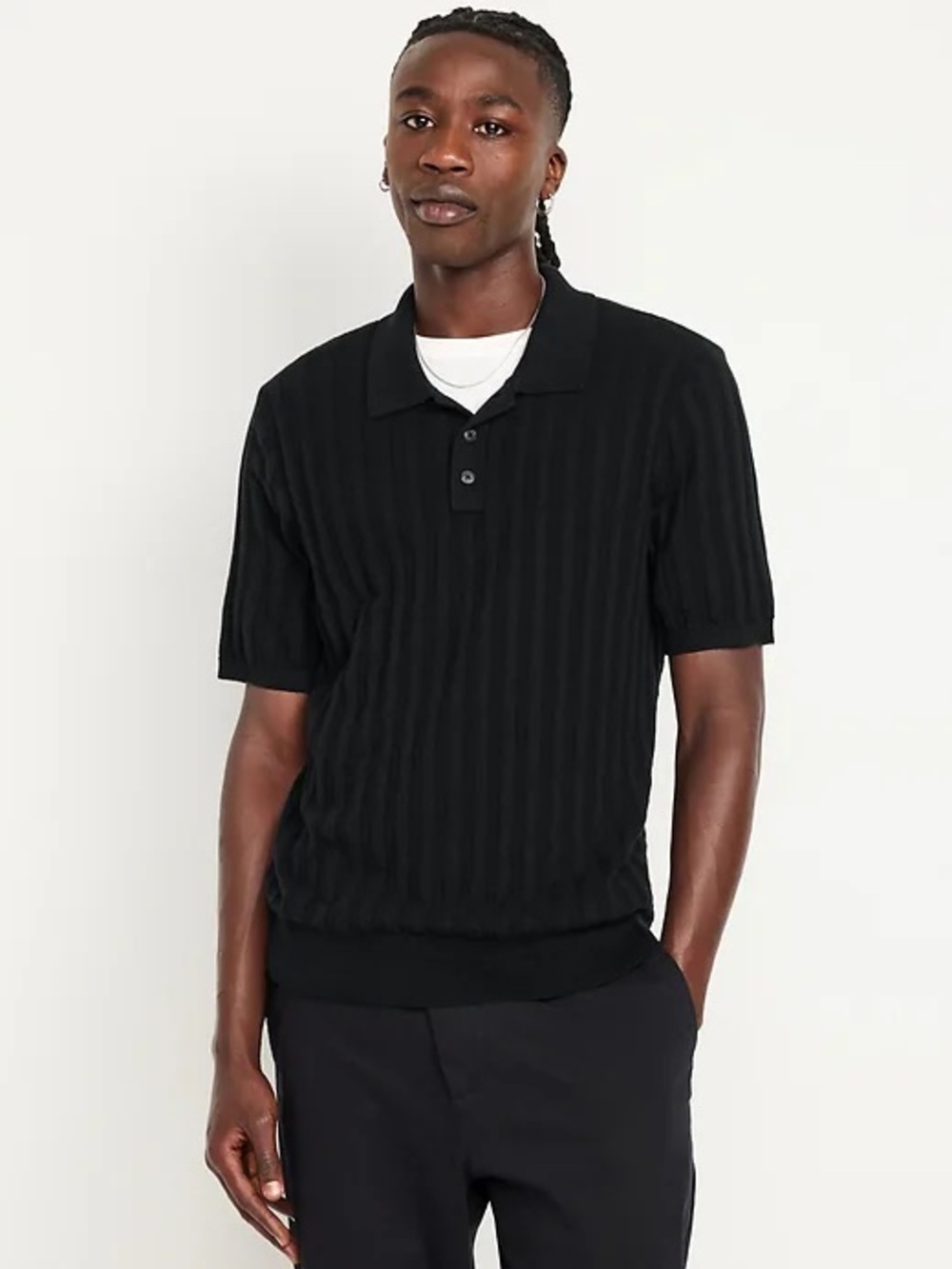 Old Navy Black Short-Sleeve Tipped Collar Polo Shirt Sweater